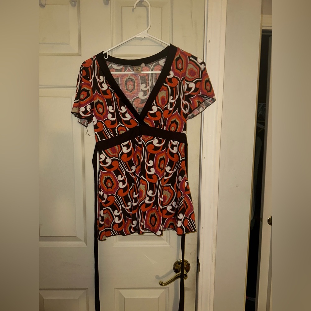 vintage brown, white, & orange top